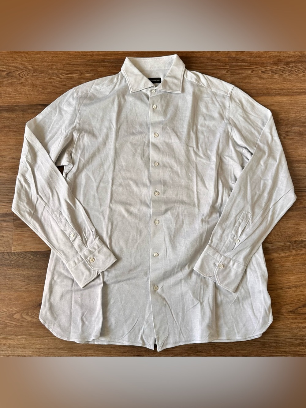 Ermenegildo Zegna Dress Shirt Mens 45 17 3/4 Gray Button Up Cotton Preppy Career